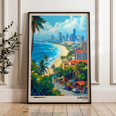 Lagos Nigeria Travel Poster: Beach City Skyline Art Print