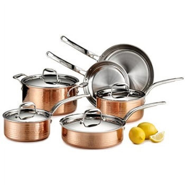 Lagostina Martellata Hammered Copper Cookware Set 10 Piece Copper and Silver 10-Piece Copper Set with SS Lid Set - image 1 of 5