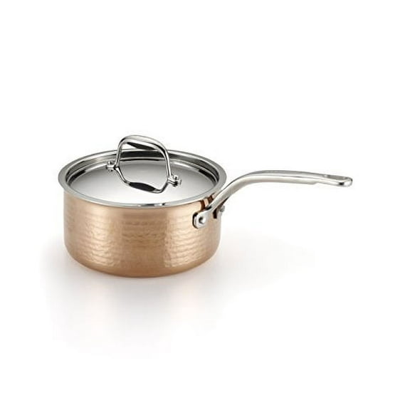 Lagostina Q5542364 Martellata Tri-ply Hammered Stainless Steel Copper Dishwasher Safe Oven Safe Saucepan Cookware, 2-Quart, Copper