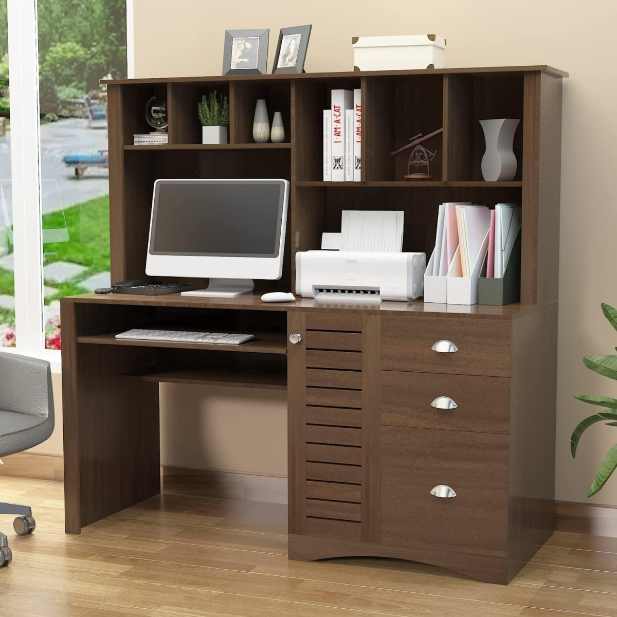 GORELAX White Computer Desk With Drawer & Hutch – Gaming Desk With Shelves & Keyboard Tray For Small Spaces - View #8