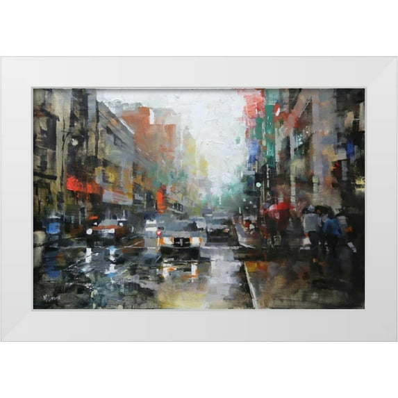 Lague, Mark 18x13 White Modern Wood Framed Museum Art Print Titled - Montreal Rain