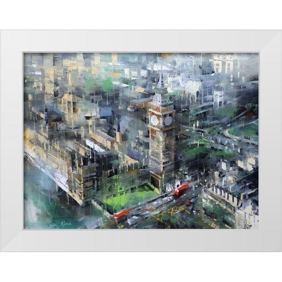 Lague, Mark 32x25 White Modern Wood Framed Museum Art Print Titled - London Green - Big Ben