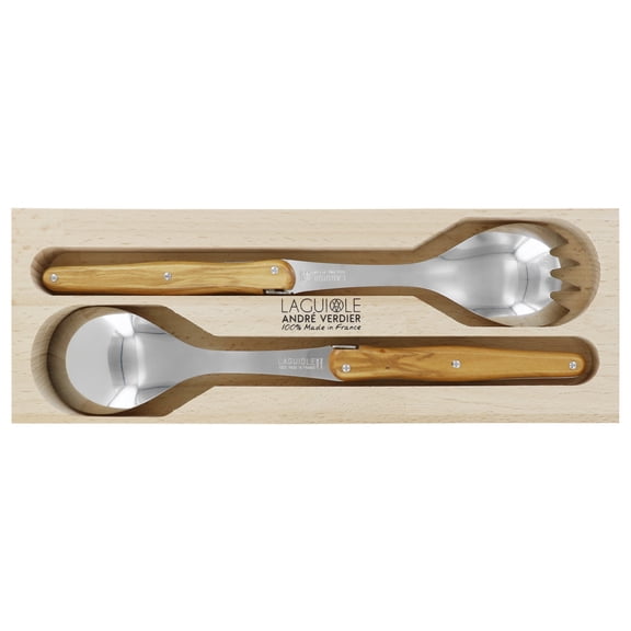 Andre Verdier Laguiole Debutant Country Salad Servers 2pc Olivewood France