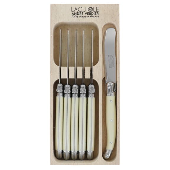 Laguiole Andre Verdier Butter Knives Set of 6 Stainless Steel in a Box Ivory