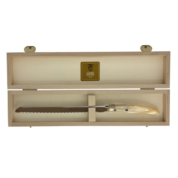 Laguiole Bread Knife Pearl Acrylic Handle Berlingot Collection in a Box by Claude Dozorme