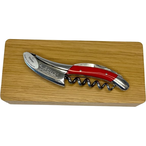 Laguiole En Aubrac Sommelier Waiter's Corkscrew, Corian Handle, Wine Opener With Foil Cutter & Bottle Opener, Stainless Steel Shiny Bolsters (Empire Red Corian)