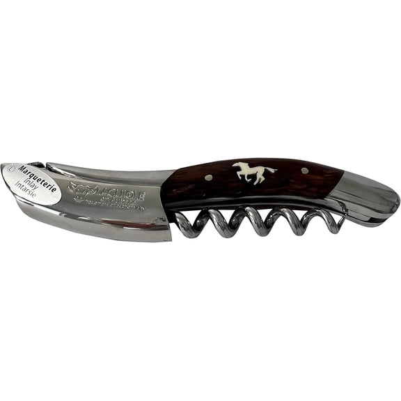 Laguiole En Aubrac Sommelier Waiter's Corkscrew, Marqueterie Amourette With Inlayed Horse Handle, Wine Opener With Foil Cutter & Bottle Opener, Polished Bolster