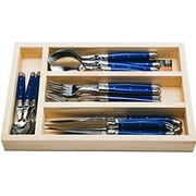 Laguiole Flatware, Everyday Flatware Set In A Tray 24-Pc (Blue Handles)