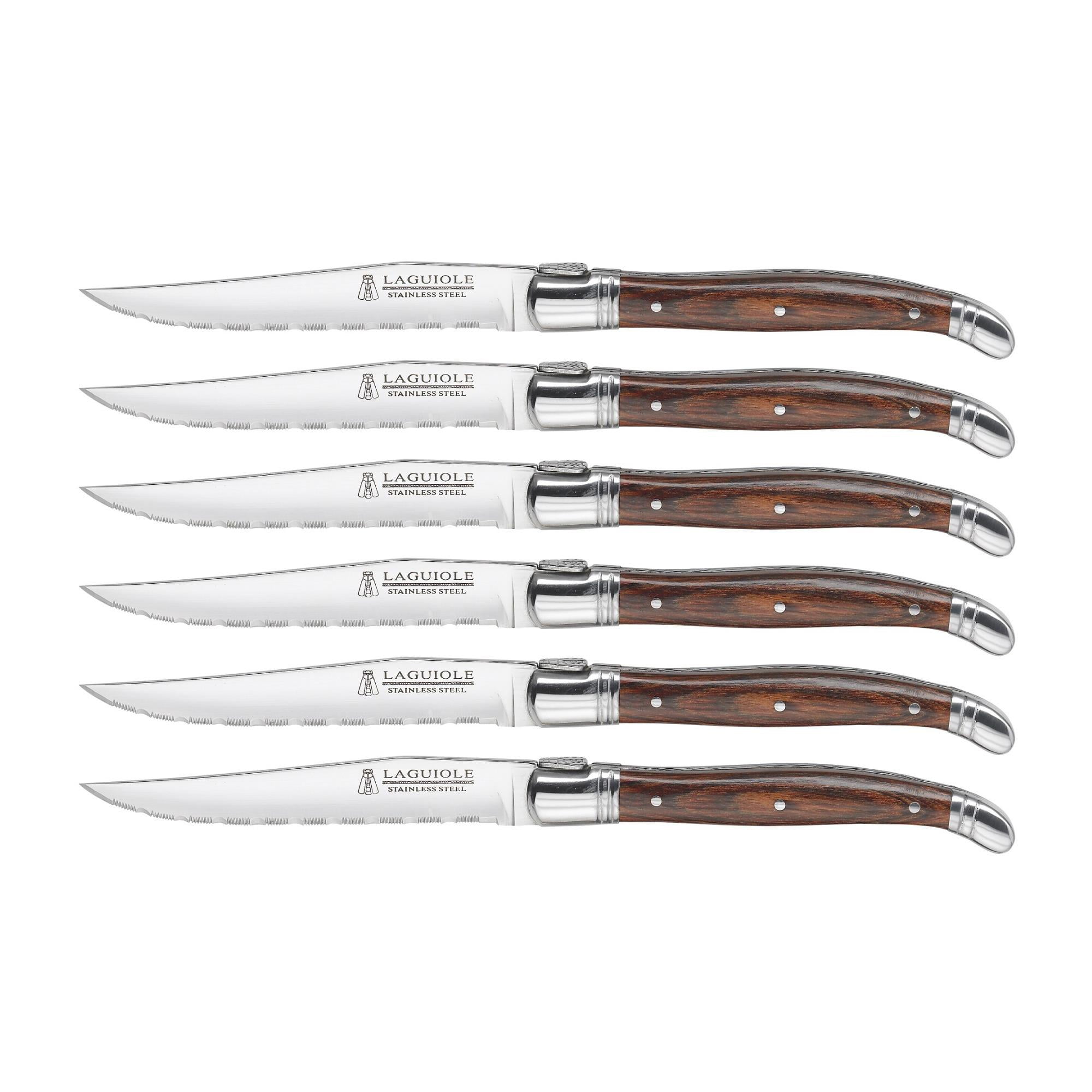 Laguiole Steak Knives Set of 6pc set Assorted Wood Handle Shiny