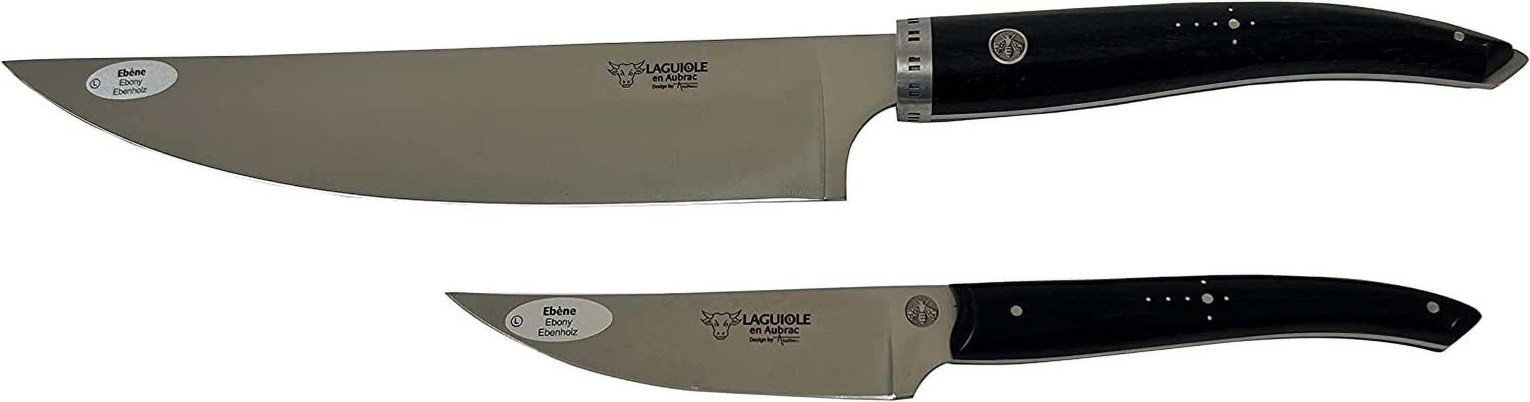 Laguiole en Aubrac Cuisine Gourmet Stainless Fully Forged Steel Made In France Essential 2-Piece Premium Kitchen Knife Set With Ebony Wood Handles, 8-Chef Knife And 4-in Paring Knife