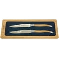 thumbnail image 1 of Laguiole en Aubrac Luxury Fully Forged Full Tang Stainless Steel Steak Knives 2-Piece Set, Teak Wood Handles, Brushed Stainless Steel Bolsters, 1 of 8