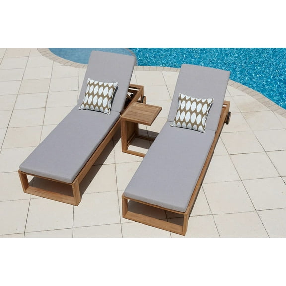 Laguna 3-Piece Eucalyptus Wood Outdoor Patio Furniture Chaise Lounge Set w/2 Chaise Lounges and Side Table