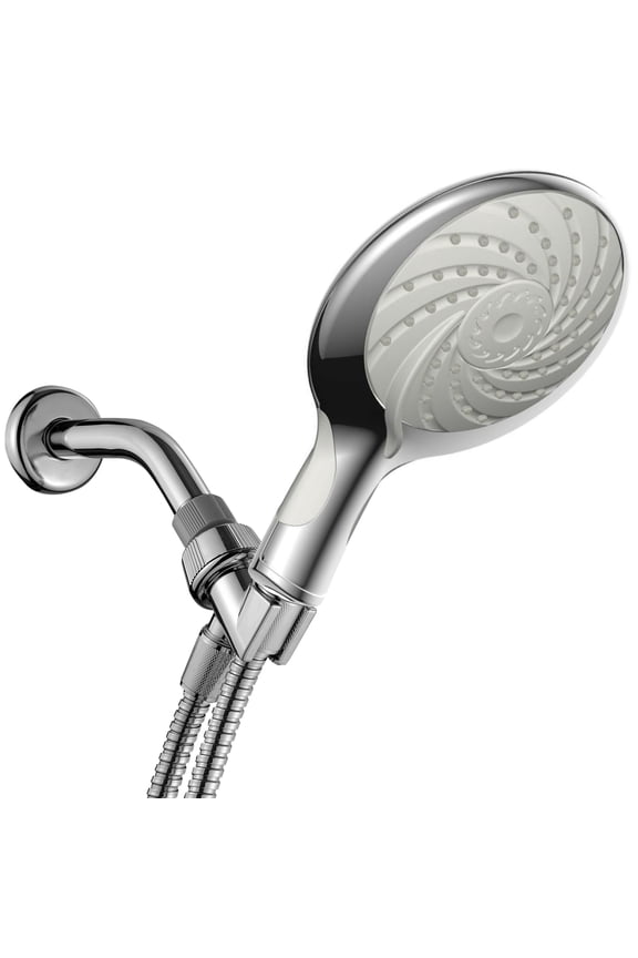 5-Setting 6 Inch Hand Held Rainfall Spiral Shower Head with Extra-Long Stretchable Stainless Steel Shower Hose