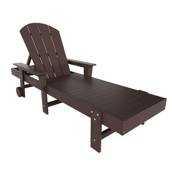 Laguna Adirondack Poly Reclining Chaise Lounge With Arms & Wheels, Dark Brown