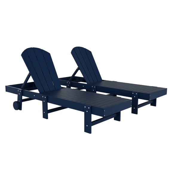 Laguna Adirondack Poly Reclining Chaise Lounge With Wheels (Set Of 2), Navy Blue