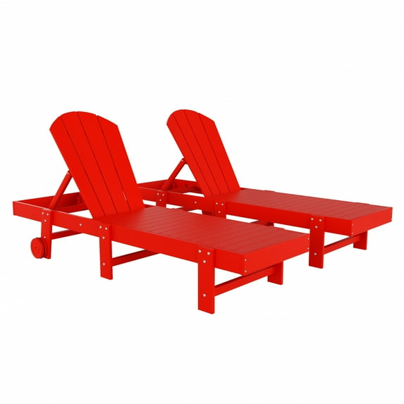Laguna Adirondack Poly Reclining Chaise Lounge With Wheels (Set Of 2), Red