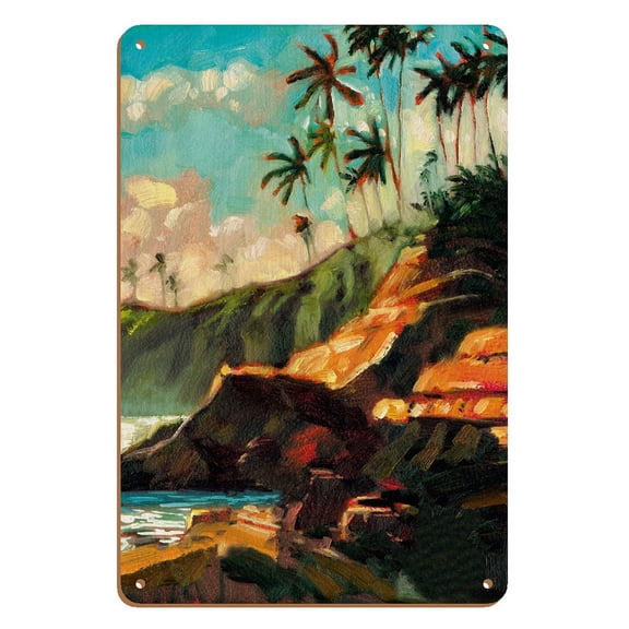 Laguna Beach California - Coastal Landscape - From an Original Color Painting by Wade Koniakowsky - 8 x 12 inch Vintage Wood Art Sign