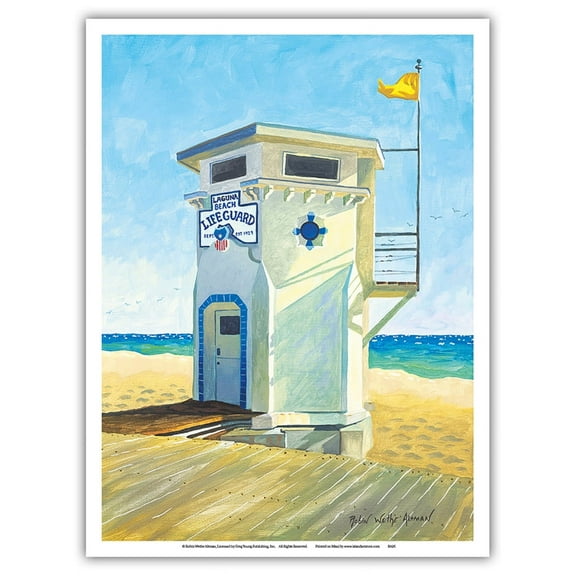 Laguna Beach Lifeguard Tower - Main Beach - California - From an Original Watercolor Painting by Robin Wethe Altman - Master Art Print (Unframed) 9in x 12in