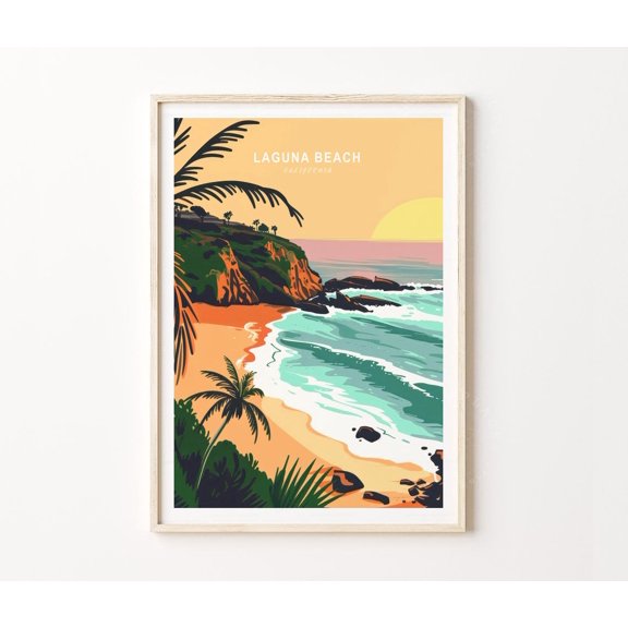 Laguna Beach Sunset California Scenic Wall Art, Unframed Paper Poster 8x10in