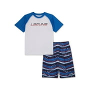 Laguna Boys Americana Short Sleeve Rashguard and Swim Trunks with UPF 50, 2-Piece, Sizes 4-16