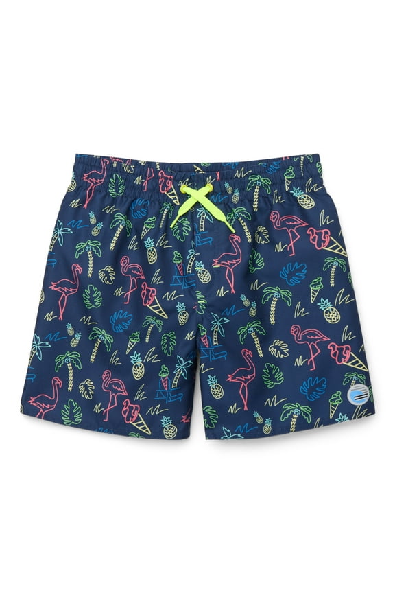 Boys Flamingo and Ice Cream Print Swim Trunks with UPF 50, Sizes 4-20