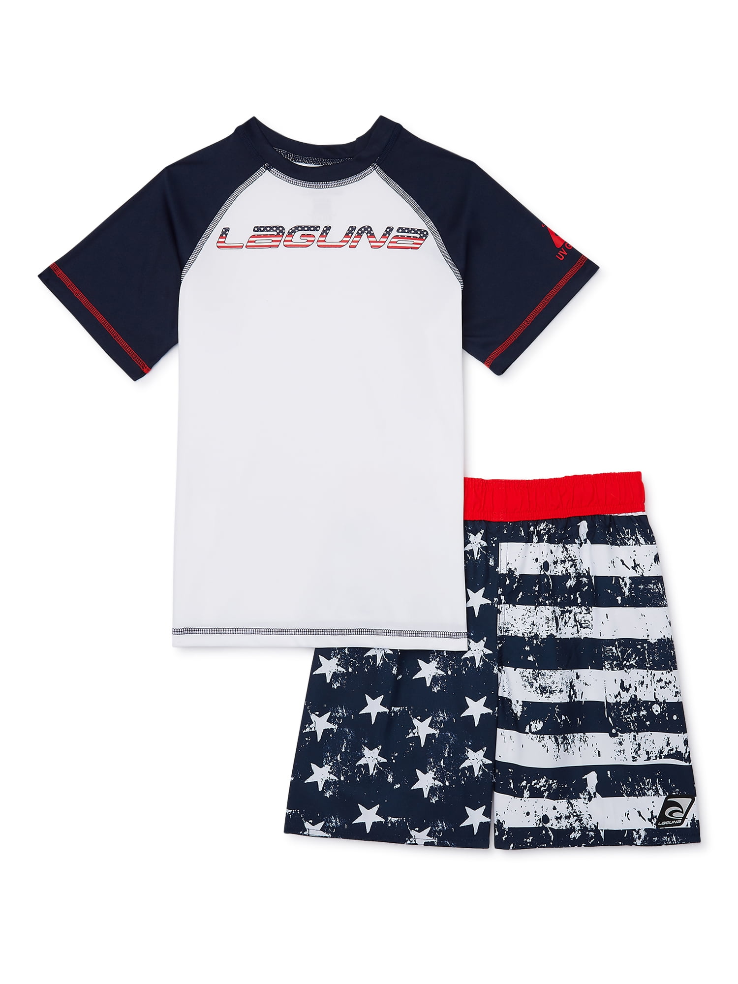 Laguna Boys Rashguard Kurzarm-Shirt – UPF 50+, Sonnenschutz Für Kids, Farbe White/Grey/Blue, Größe 10/12, Perfekt Für Strand Oder Pool