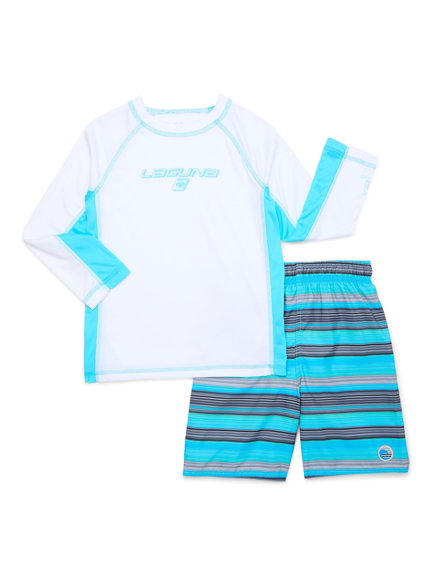 Laguna Boys Striped Long Sleeve Rash Guard and Swim Shorts Set with