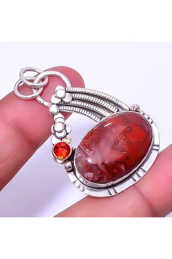 Laguna Lace Agate & Garnet Gemstone 925 Sterling Silver Pendant 1.95" A37, Christmas Gift, Gemstone Silver Jewelry, Agate Pendant, New Year Sale