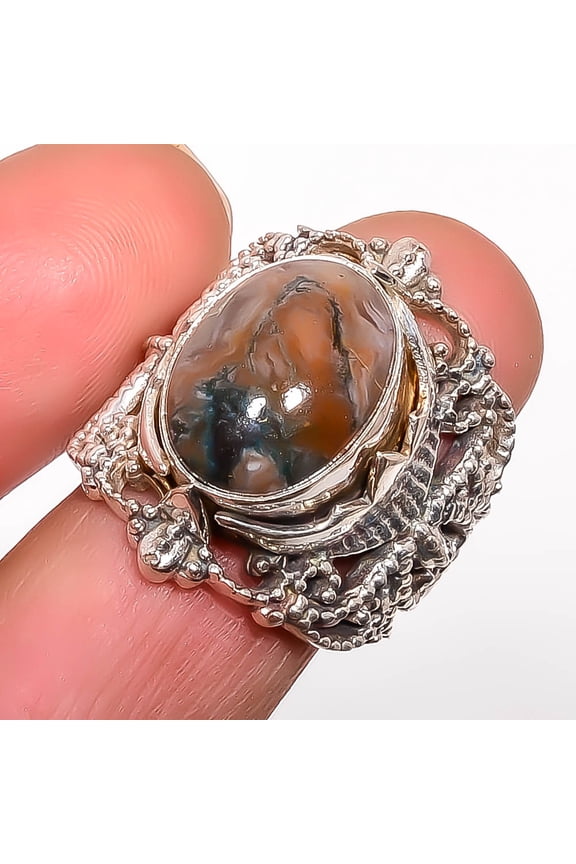 Laguna Lace Agate - Mexico 925 Sterling Silver Turkish Ring s.8 T35, Christmas Gift, Gemstone Silver Jewelry, Agate Ring, New Year Sale