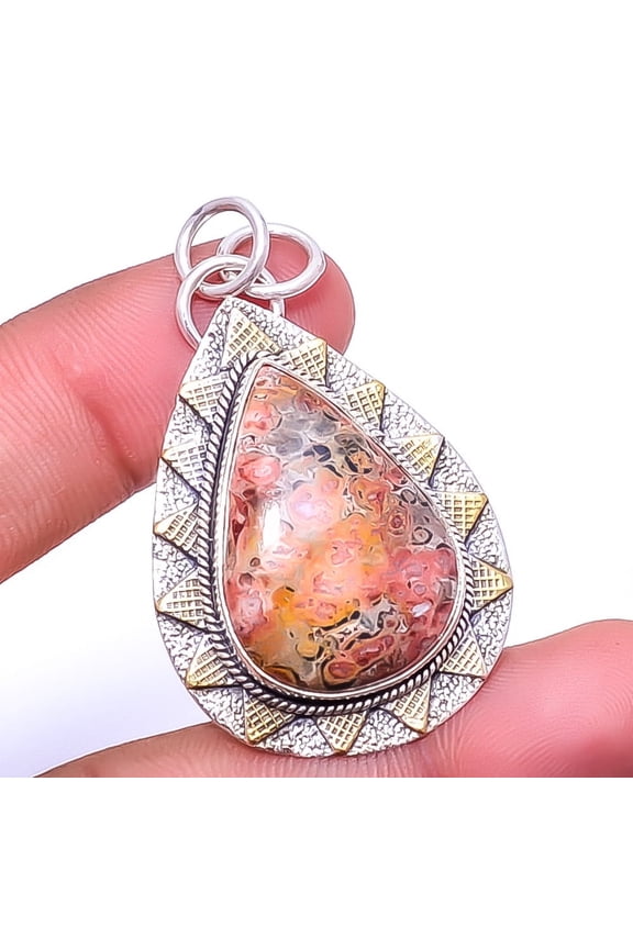 Laguna Lace Agate - Mexico 925 Sterling Silver Two Tone Pendant 1.95" P58