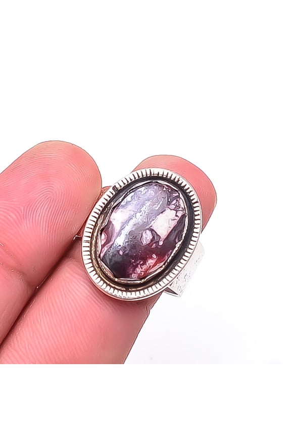 Laguna Lace Agate -Mexico Designer Handmade Oxidised 925 Sterling Silver Ring s.9, Laguna Lace Agate Ring R_9447_218_22