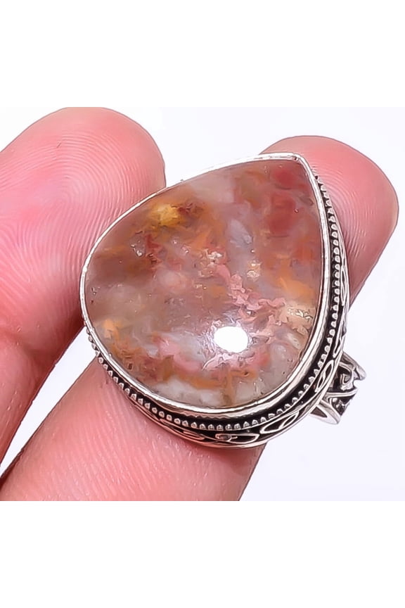 Laguna Lace Agate - Mexico Gemstone 925 Sterling Silver Bali Ring S.9.5 R2