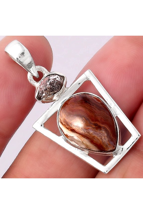 Laguna Lace Agate and Herkimer Diamond 925 Silver Pendant Jewelry P-1502 SDP154877