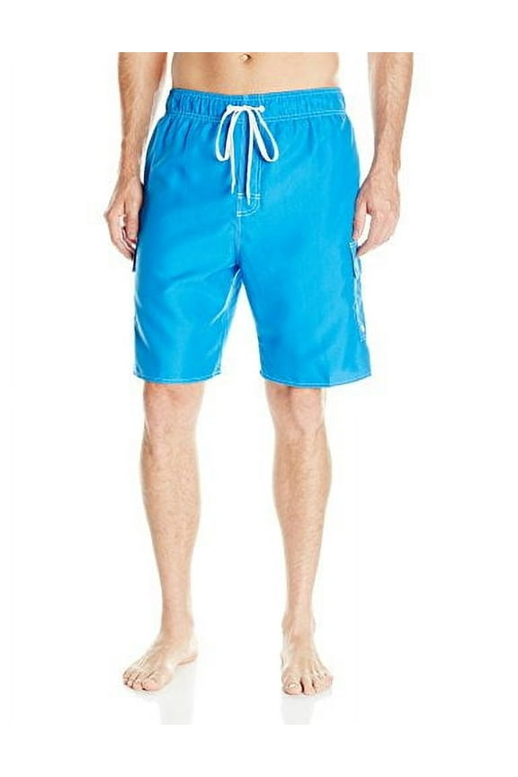 Men's Locked In Turquoise With White Side Stripes E-Boardshorts/Swim Trunks, Medium