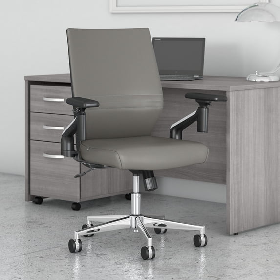 Laguna Mid Back Leather Office Chair in Light Gray