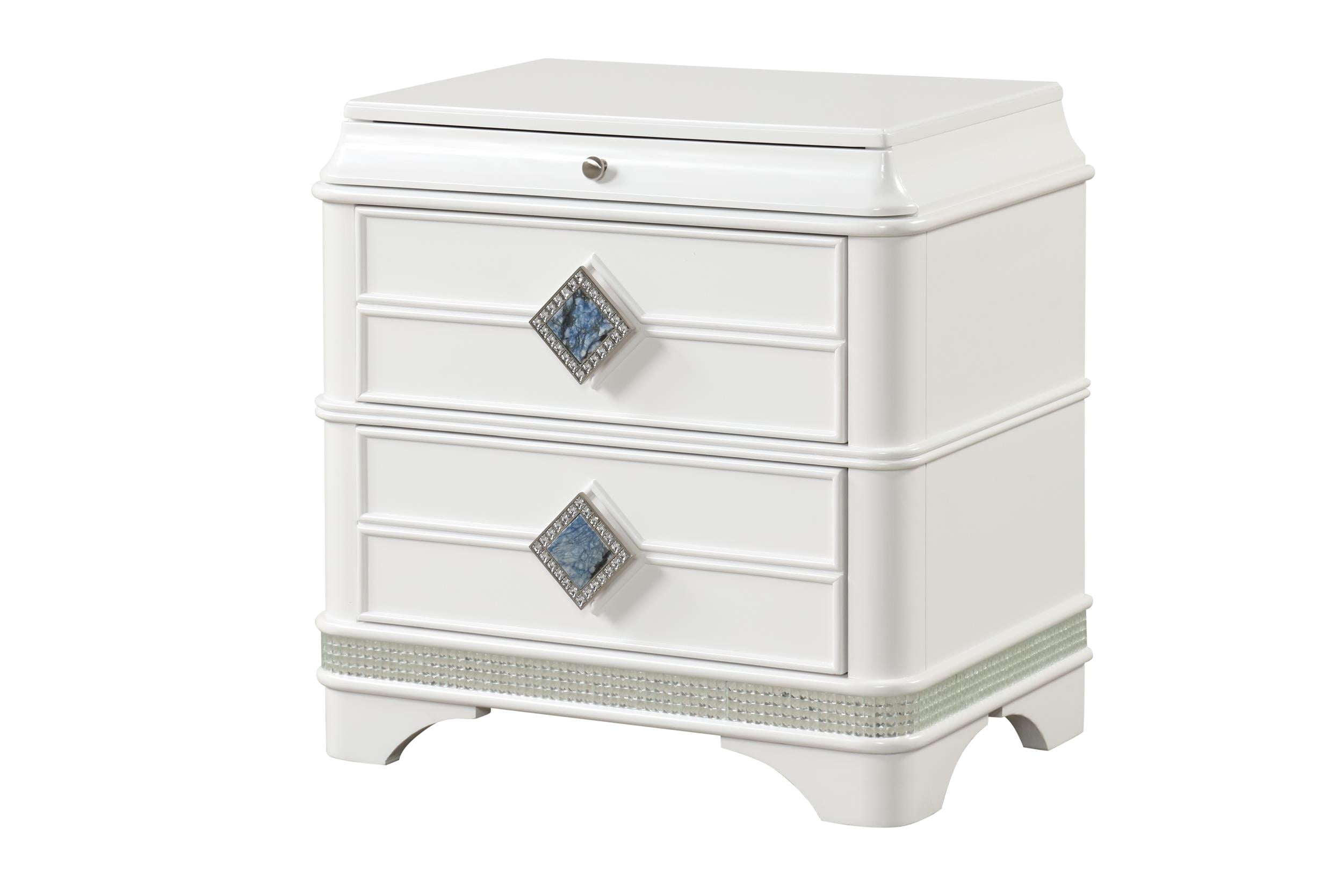 Laguna White Wood 2-Drawer Nightstand with Marble Handles