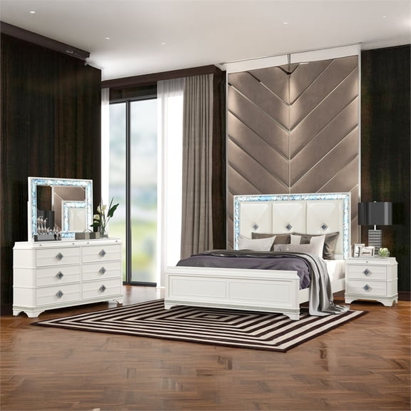 Laguna Modern Style King 4 PC Bedroom set made with Wood in White