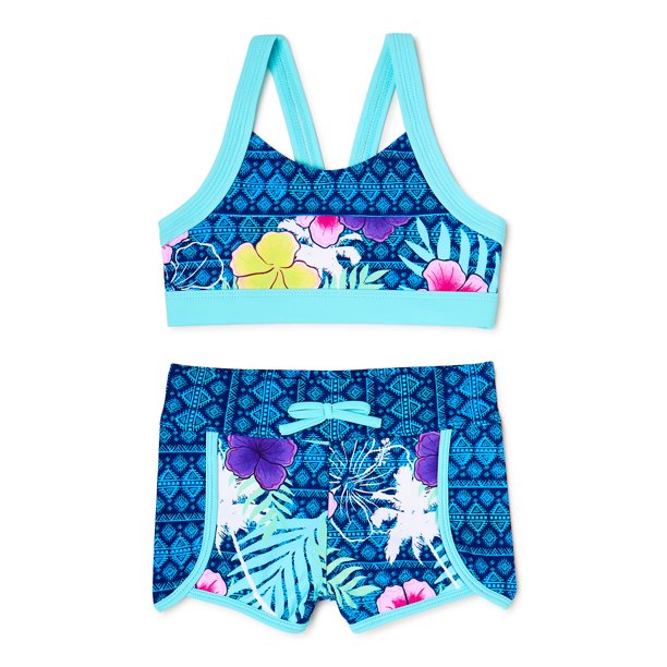 Laguna Square Neckline Swimsuit Set (Big Girls), 2 Piece Set