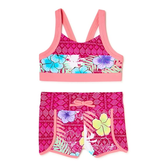 Laguna Square Neckline Swimsuit Set (Little Girls or Big Girls), 2 Piece Set