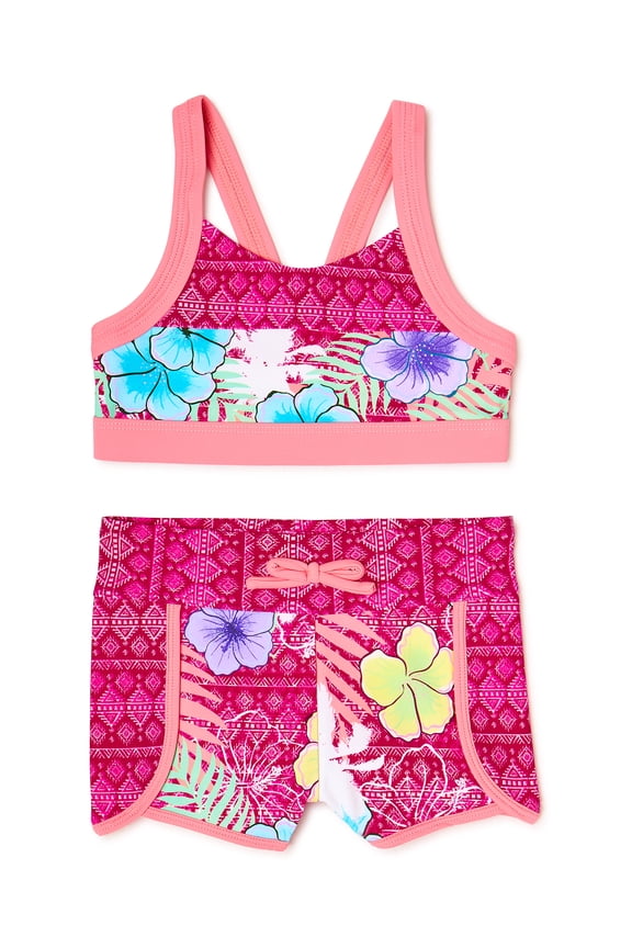 Square Neckline Swimsuit Set (Little Girls or Big Girls), 2 Piece Set