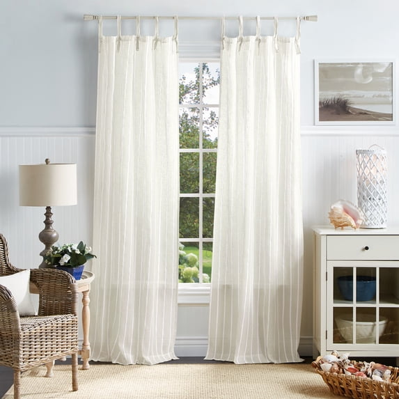 Laguna Stripe 37"x95" Semi Sheer Panel Pair Tietab, White