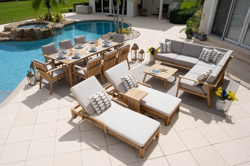 Laguna Wood Combination Furniture – Patio Furniture Set with Sectional Set, Dining Set, and Chaise Lounge Set for Outdoor (16-Piece)