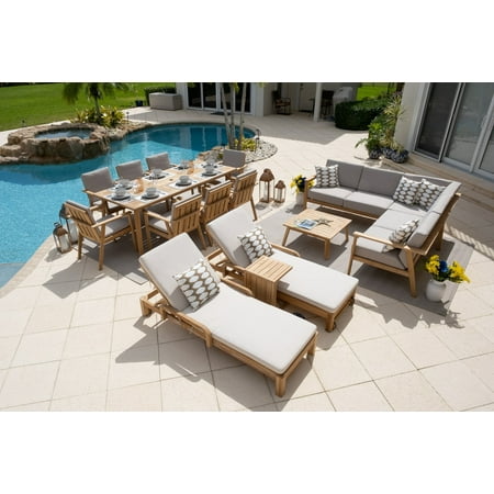 Laguna Wood Combination Furniture – Patio Furniture Set with Sectional Set, Dining Set, and Chaise Lounge Set for Outdoor (16-Piece)