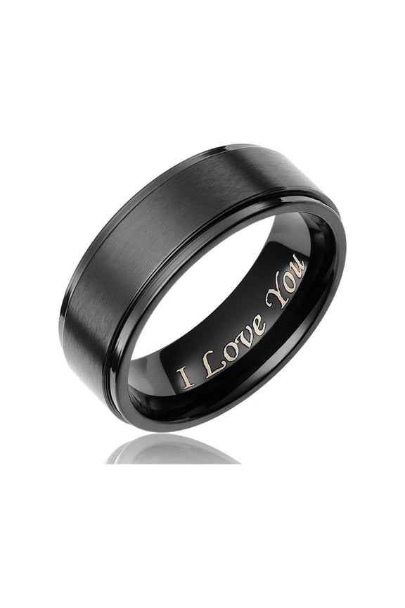 Black Tungsten Ring Size 10, Engraved "I Love You" Wedding Band for Men