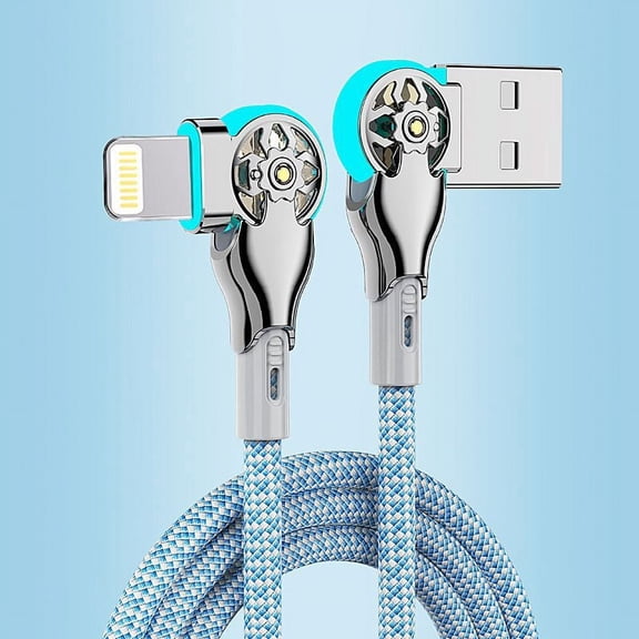 Lagwa USB Type-C Double Elbow Swivel with Light Nylon Braided Extension Mech Fast Charging Data Cable Car Universal Charging Cable LIGHTNING 2 m