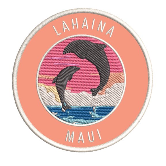 Lahaina, Maui Dolphin Sunset 3.5 Inch Iron Or Sew On Embroidered Fabric Badge Patch Ocean Beach, Salt Life Iconic Series