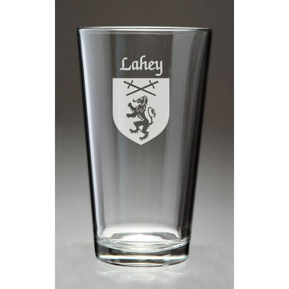 Lahey Irish Coat of Arms Pint Glasses - Set of 4 (Sand Etched)
