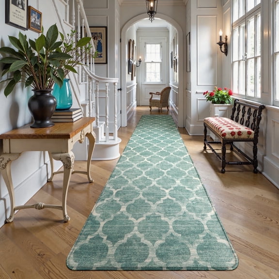 Lahome 2'x10' Moroccan Ultra-Long Runner Rug - Non-Slip Washable Sage Distressed Carpet for Hallway Kitchen, Lightweight Low-Pile Entryway Mat