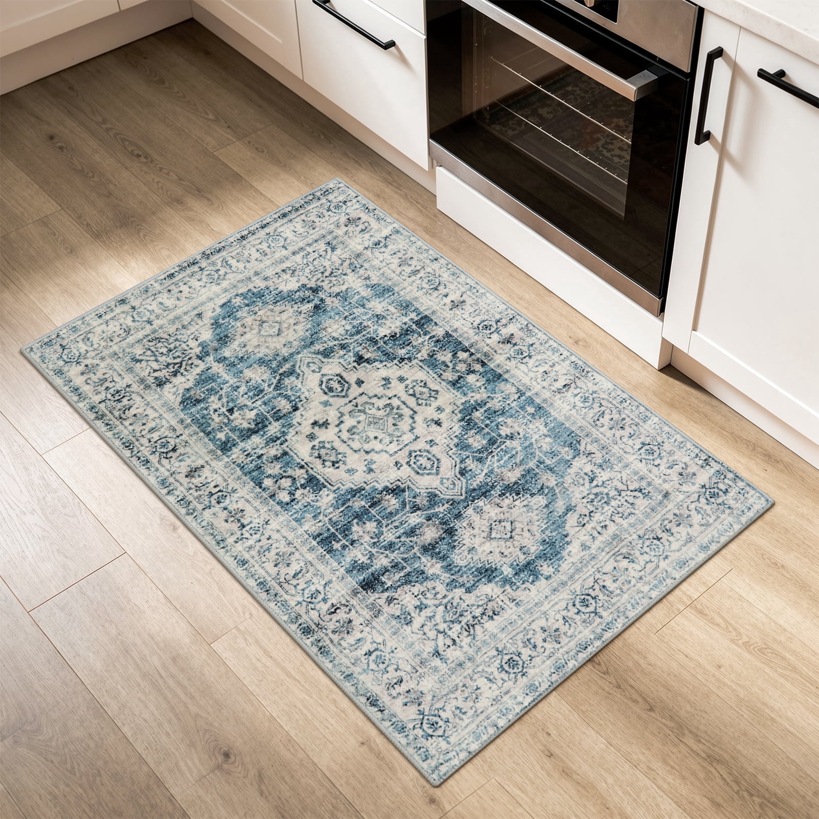 Lahome 2'x3' Blue Boho Washable Area Rug,Non-Slip, Ultra-Thin Low-Pile Mat for Entryway, Kitchen, Bathroom & Bedroom,Indoor Door Mat Accent Carpe