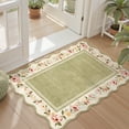 thumbnail image 1 of Lahome 2'x3' Boho Floral Washable Small Rug,Ultra-Thin Scalloped Rug, Non-Slip & Stain Resistant,Soft Low-Pile Mat for Kitchen, Bathroom, Bedroom Front Door Indoor Entrance (2x3ft,Green), 1 of 10